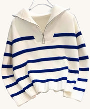 Load image into Gallery viewer, Zip-Collar Striped Sweater