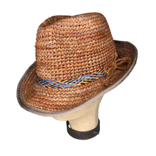 Load image into Gallery viewer, Tobacco Crochet Raffia Fedora