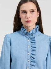 Load image into Gallery viewer, Ruffled Denim Blouse