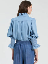 Load image into Gallery viewer, Ruffled Denim Blouse