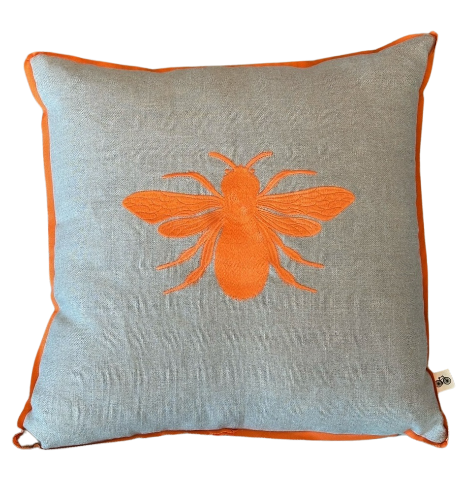 Linen/Orange Queen Bee Pillow