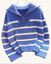 Load image into Gallery viewer, Zip-Collar Striped Sweater