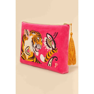 Velvet Embroidered Zip Pouch - Thrill of the Tiger