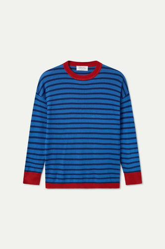 Blue Stripe Jersey Knit Sweater