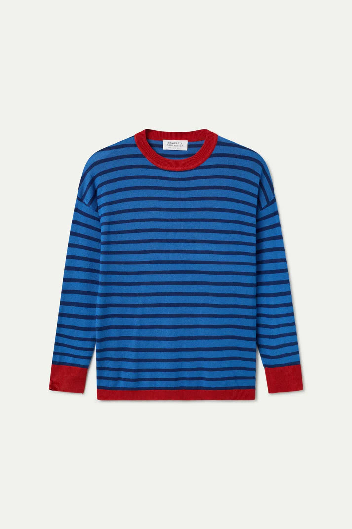 Blue Stripe Jersey Knit Sweater