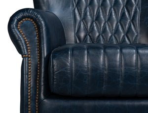 Blue Bugatti Leather Swivel Chair