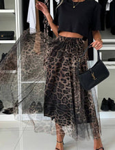 Load image into Gallery viewer, Leopard Print Tulle Overlay Midi Skirt