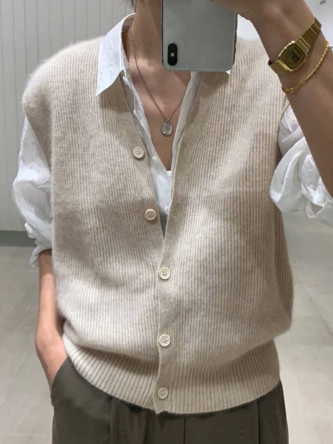 Button-Up Ribbed Vest