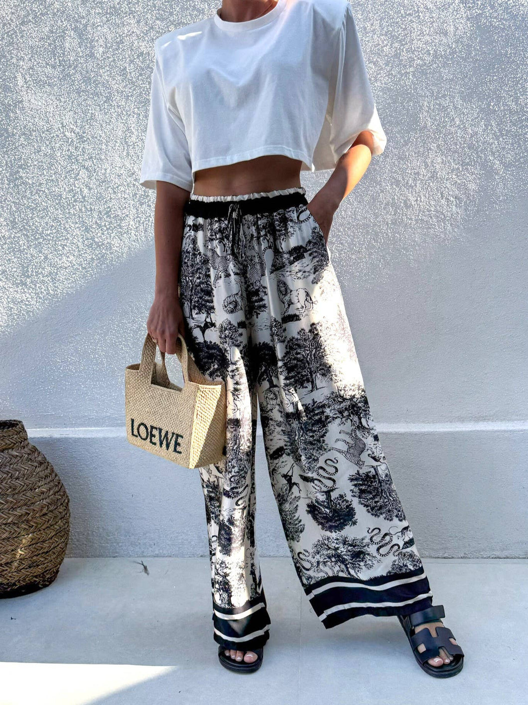 Bohemian Garden Ecru Tie Pants