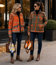 Load image into Gallery viewer, Equestrian Orange Striped H Loop Scarf