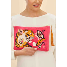 Load image into Gallery viewer, Velvet Embroidered Zip Pouch - Thrill of the Tiger