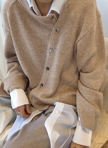 Diagonally Buttoned Cardigan