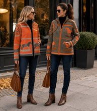 Load image into Gallery viewer, Orange Gallop Zipper Sweater