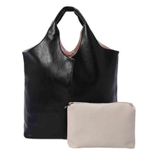 Load image into Gallery viewer, Reversible Faux Leather Tote + Pouch