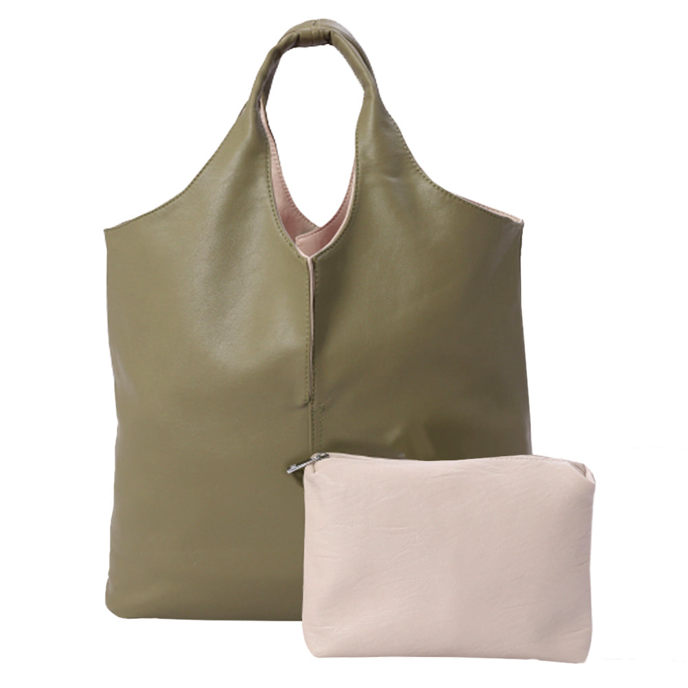 Reversible Faux Leather Tote + Pouch