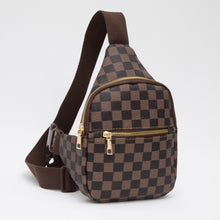 Load image into Gallery viewer, Brown Vegan Leather Checkered Sling Bag