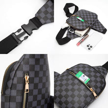 Load image into Gallery viewer, Brown Vegan Leather Checkered Sling Bag