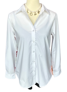 White Embroidered Flower Blouse