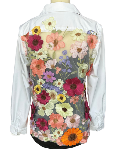 White Embroidered Flower Blouse