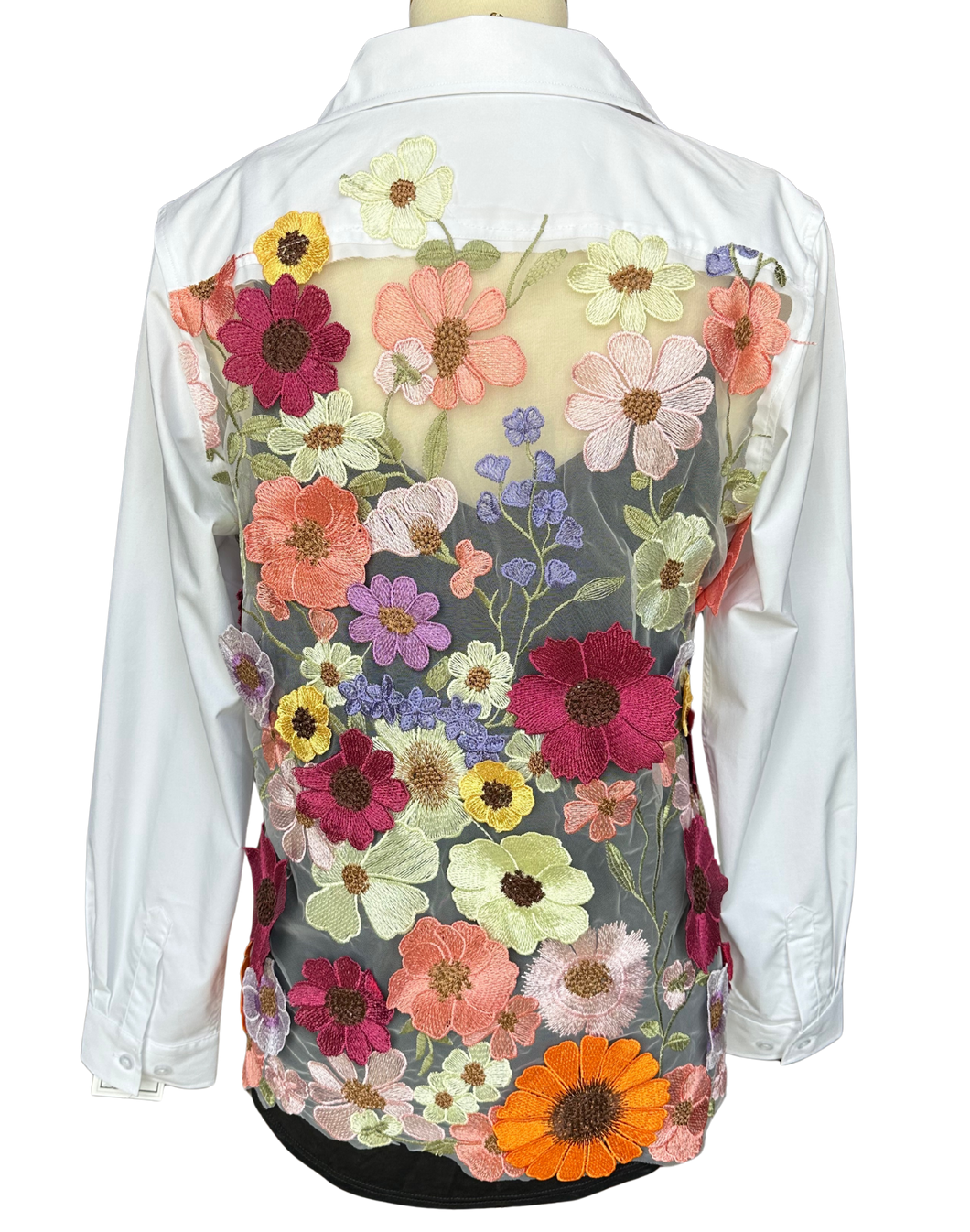 White Embroidered Flower Blouse