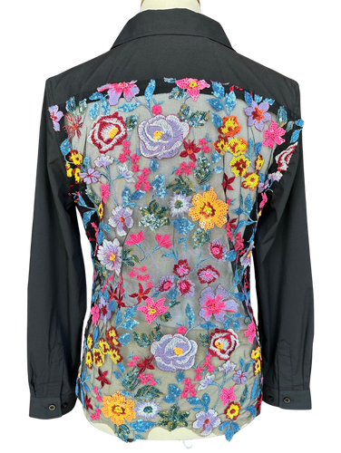 Black Embroidered Flower Blouse