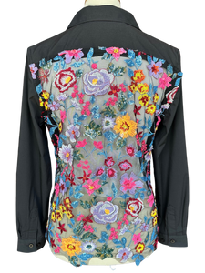 Black Embroidered Flower Blouse