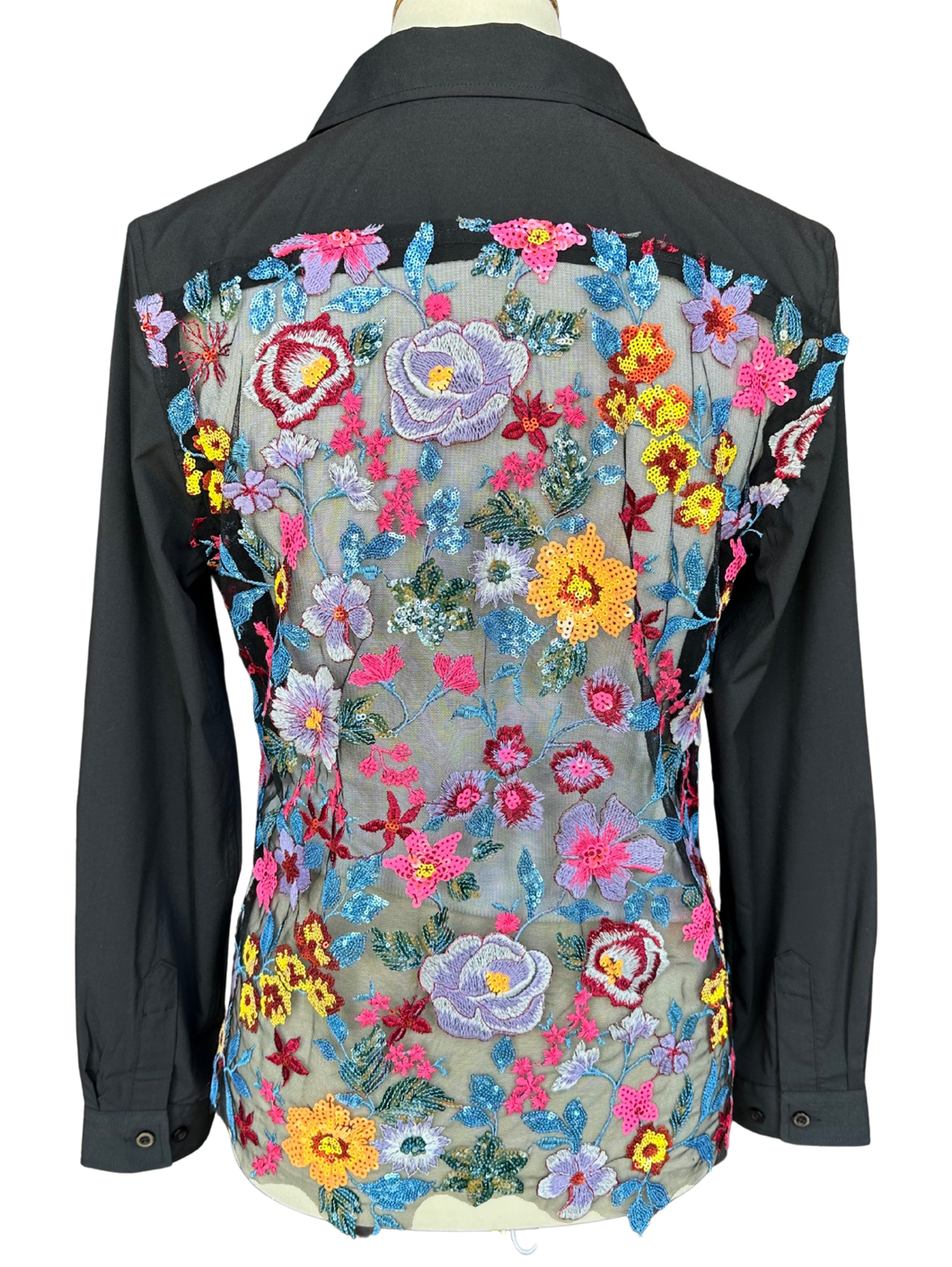 Black Embroidered Flower Blouse