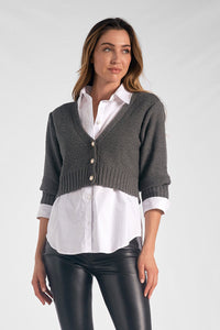 Crop Sweater Button-Up Combo