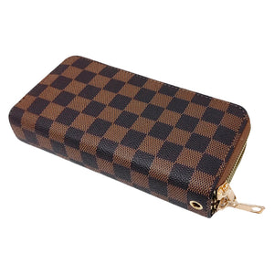 Vegan Leather Checkered Long Wallet (+)