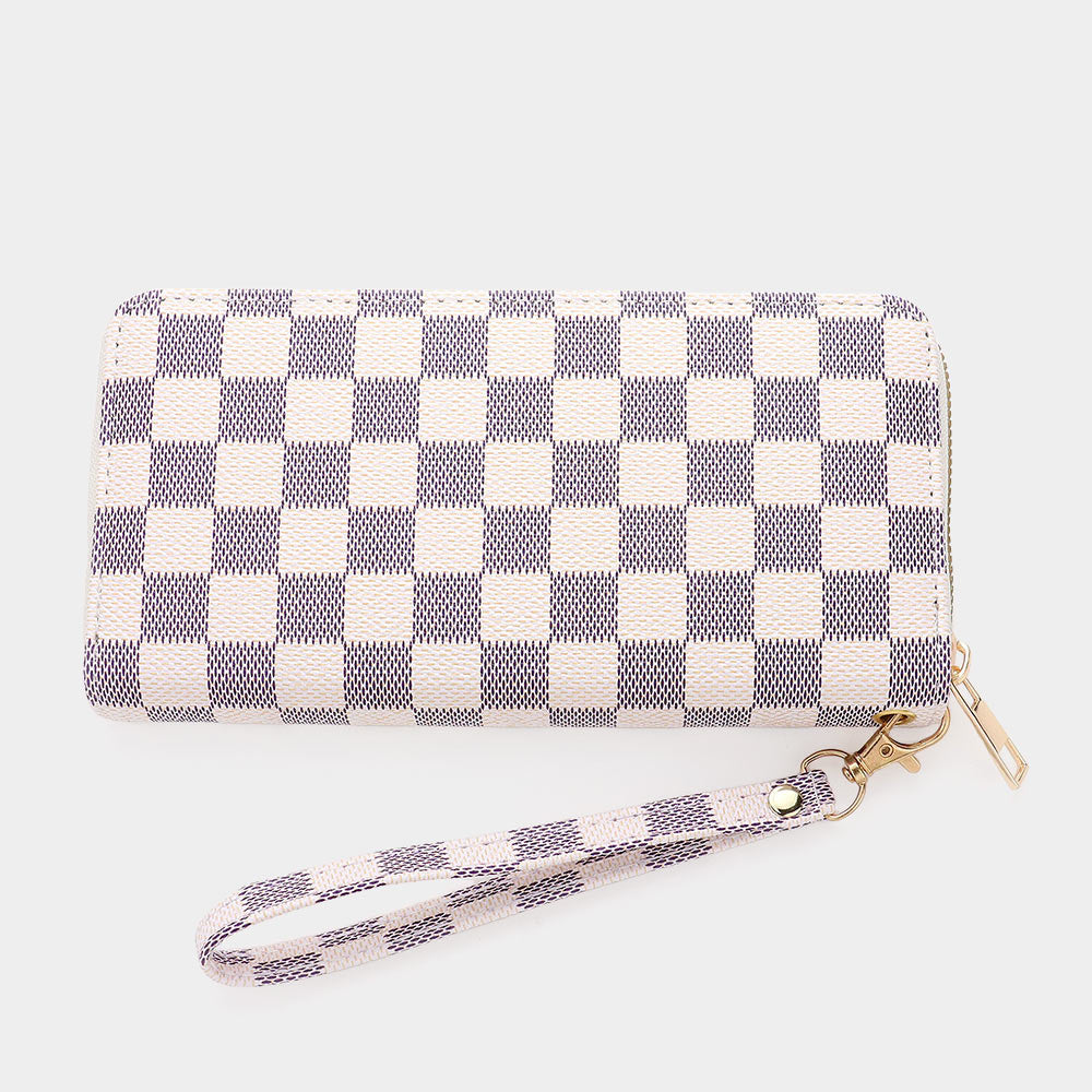 Vegan Leather Checkered Long Wallet (+)