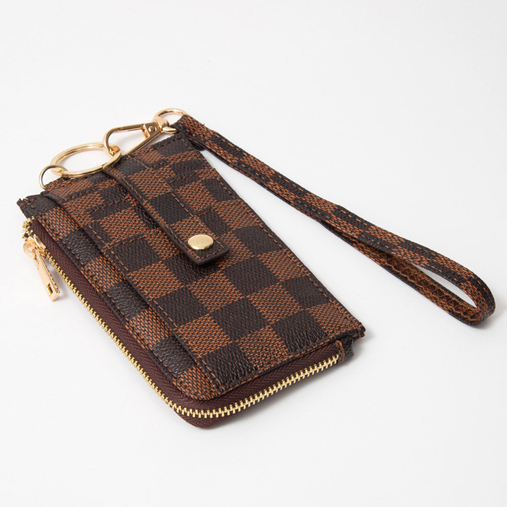Vegan Leather Checkered Wristlet Wallet