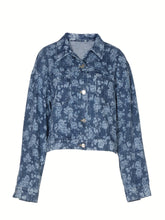 Load image into Gallery viewer, Floral Cropped Denim Jacket