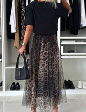 Load image into Gallery viewer, Leopard Print Tulle Overlay Midi Skirt