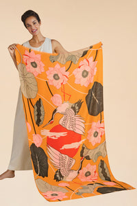 Printed Crane at Sunrise - Mustard Scarf