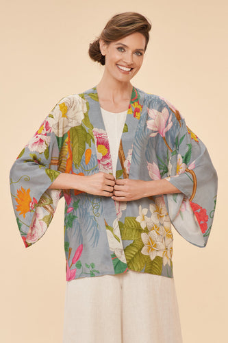 Tropical Flora and Fauna Kimono Jacket in Lavender